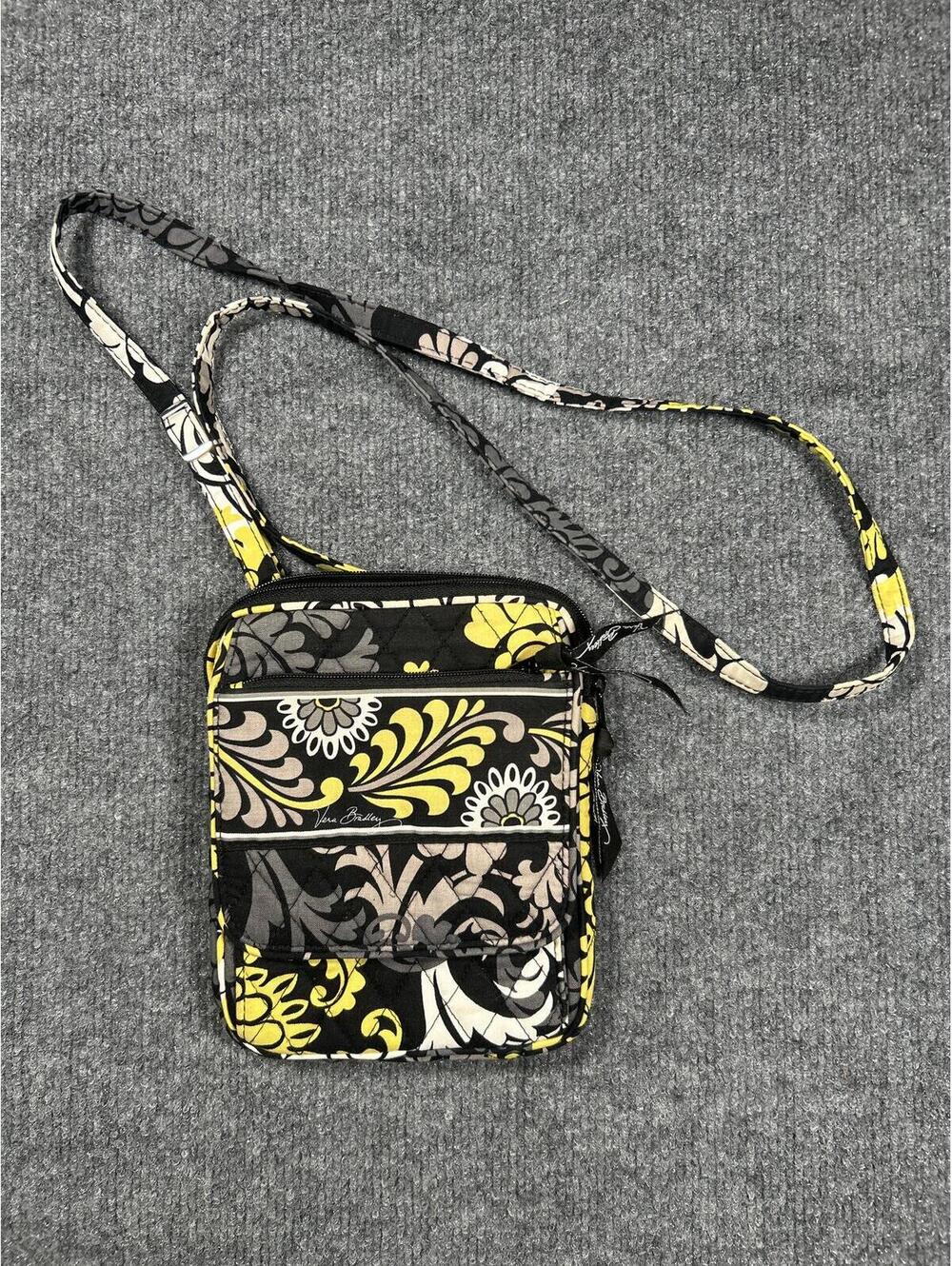 Vera Bradley Small Quilted Floral Crossbody Bag Black Yellow